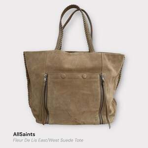 AllSaints Fleur De Lis East/West Suede Tote Bag Tan Western Chic